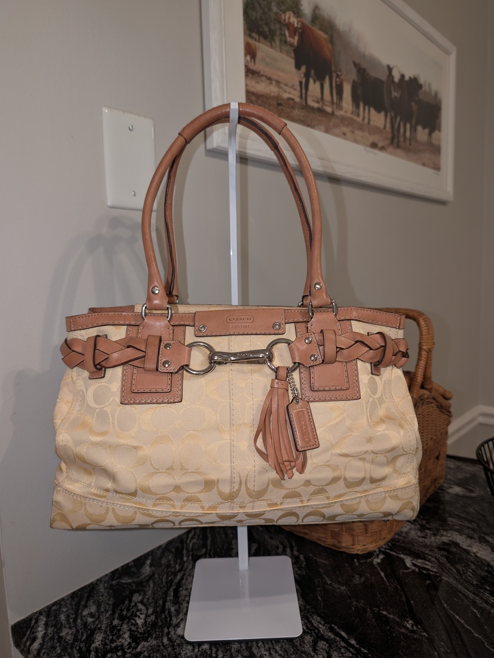Coach Yellow Hampton Signature Braided Carryall Tote. Style F13068.
